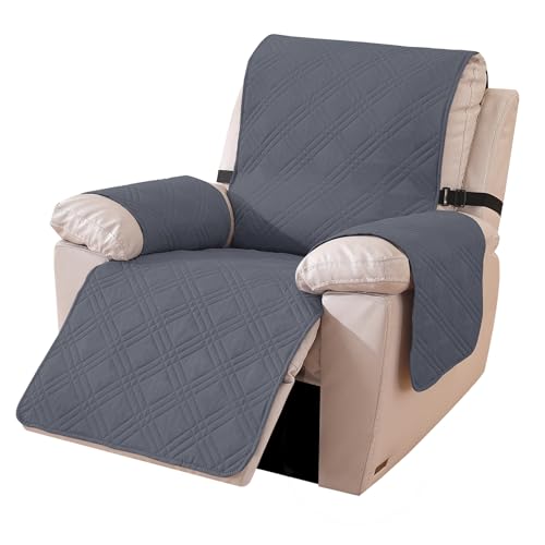 Ystyle Funda Sillon Relax Reclinable, Fundas Sofa Relax Reversible, Funda Butaca Reclinable Antimanchas Antideslizante, Funda Sofa 1 Plaza Gatos Lavable (1 Plaza, Gris Oscuro + Gris Claro)
