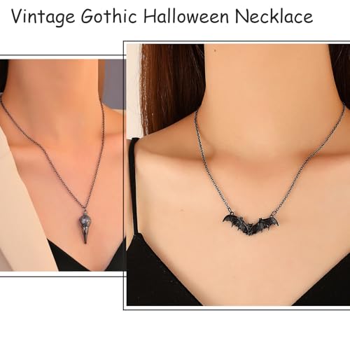 3PCS Halloween Punk Necklace for Men/Women Vintage Gothic Halloween Necklace Bat/Crow Skull/Spider Pendant Gothic Halloween Jewelry Gift3