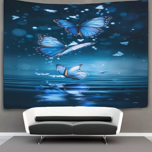 Tenture murale papillons bleus 3D grand format drap de décoration pour salon