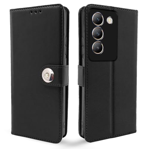 Image of Pikkme Vivo T3 5G / Vivo Y200e 5G Flip Cover Leather Finish | Inside TPU with Card Pockets | Wallet Stand and Shock Proof | Complete Protection Button Flip Case (Black)