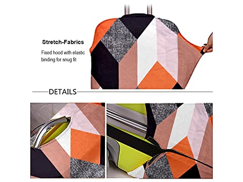 Image of Cortina Geometry Design Eco-Friendly Luggage Protective Cover | Large | Fits 26-30 Inch Luggage | Polyester-Spandex | 72cm (28 inches) | Travel Suitcase Protectors | Anti Scratch | Pack of 1 | Orange