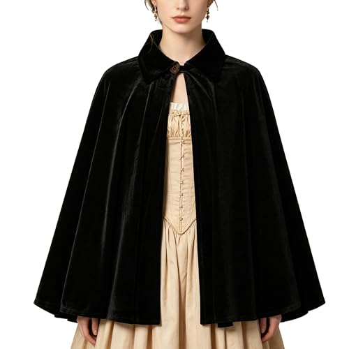 SightYoung Velvet Cape for Women Medieval Turn Down Collar Cloak Gothic Short Velvet Cape for Men Women Renaissance Cloak for Men Black 27.5in