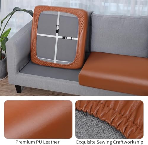 Image of YISUN PU Leather Couch Cushion Cover, Waterproof Stretch Sofa Cushion Slipcovers, Faux Leather RV Chair Seat Covers, Loveseat Cushion Cover Replacement Chair /Furniture Protector, 3 Pcs(Light Brown)
