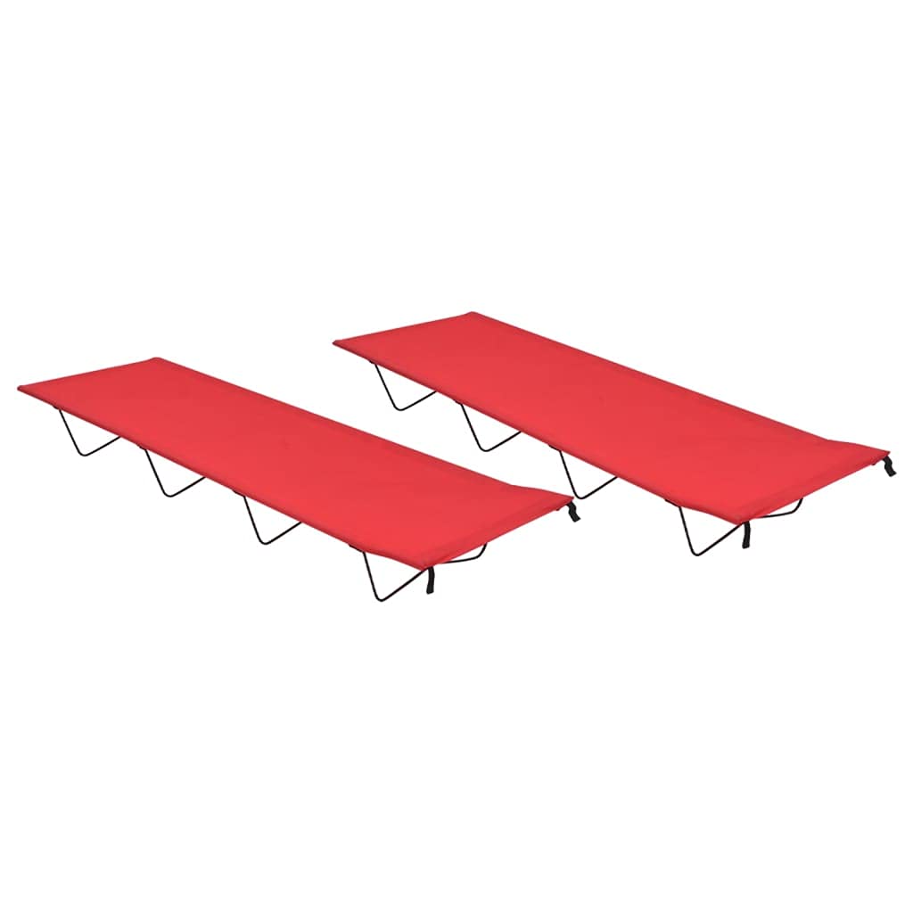 2-częściowy zestaw łóżek kempingowych, czerwone, z tkaniny Oxford 600D i stali, 180 x 60 x 19 cm, łóżko polowe, składane łóżko turystyczne, łóżko dla gości, do użytku na zewnątrz, na kemping