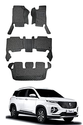Image of Auto Hub 7D car mat MG Hector Plus (7 Seater), Luxury Double-Stich 7d Car Floor Mat Complete Set, 100% Waterproof and Washable, Color : Black