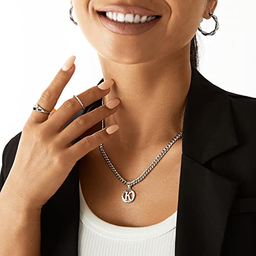 KissYan Gold Initial Necklace,14K Gold Plated Round Letter Pendant Hollow Capital Monogram 5mm Cuban Chain Necklace Alhpabets from A-Z Dainty Jewelry for Women Men2