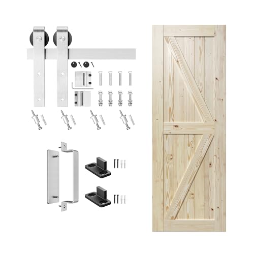 Image of SMARTSTANDARD 30in x 80in Sliding Barn Door with Brushed Nickel Hardware