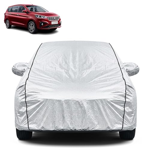 Image of Waterproof Car Cover for Maruti Suzuki Ertiga | Dustproof, UV Resistant & Scratch Protection | Soft Cotton Lining | Triple Stitched | Mirror Pockets & Elastic Fit | Silver
