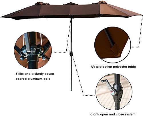 Image of LOKATSE HOME 15 Ft Double Sided Outdoor Umbrella Rectangular Large with Crank for Patio Shade Outside Deck or Pool, Brown