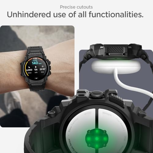 Spigen Rugged Armor Pro for Google Pixel Watch 3 45mm Case with Strap Band - Matte Black