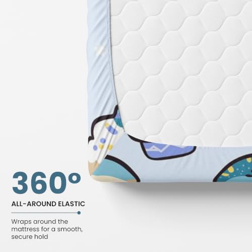 Image of LORETO - A QUALITY LINEN BRAND 144 TC 100% Pure Cotton Single Fitted Bedsheet with 1 Pillow Cover for 72 x 36 Inch Mattress, All-Around Elastic, 8 Inch Deep Pocket, Kawaii Pastel Sky Drinks