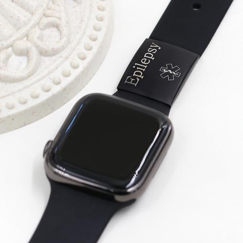 JunyiDIY YA4313 Medizinisches Epilepsie-Erkennungsschild aus Edelstahl, für Männer und Frauen, langlebiger Gesundheitsschmuck für Apple-Watch-Armbänder, Notfall-Identifikation für Altenpflege, Schwarz