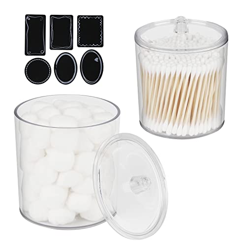 Qtip Holder Storage Canister Clear Plastic Jar For Cotton Ball,Cotton Swab,Cotton Rounds,Floss Picks, Hair Clips,Qtip Dispenser Apothecary Jars,Bathroom Organizer,Makeup Organizer With 6 Labels（15 Oz+20 Oz） #TOP1
