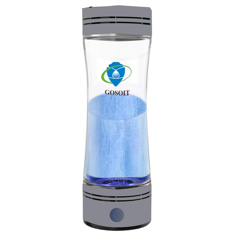 Hydrogen Water Bottle Hydrogen Alkaline Water Generator Ionizer Hydrogen Rich Water Maker Machine with SPE and PEM Technology 500ml/17Fl oz(Smokey Grey)