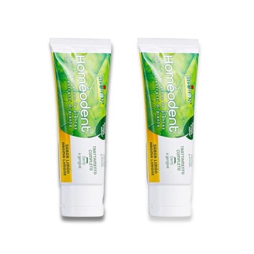 Homéodent - Dentifricio Trattamento Completo Denti e Gengive, Aroma Limone, con Estratti Vegetali, Riduce la Placca e Ingredienti di Origine Naturale - 2 Tubi da 75 ml (2x 75 ml)