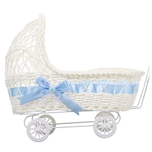 LIFKOME Panier Tissé Imitation Rotin Forme Chariot Bleu Décorations Bonbons et Corbeille Fête pour Shower Mariage et Baptême Fille Panier Dragées et Cadeau