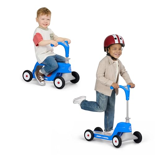 Radio Flyer Scoot 2 Scooter, Blue, For Kids Ages 1-4, Ride On Toy or 4-Wheel Kids Scooter, Durable Wheels and Frame, Converts Easily with Flip Deck, Toddler Ride On Toys (Amazon Exclusive)