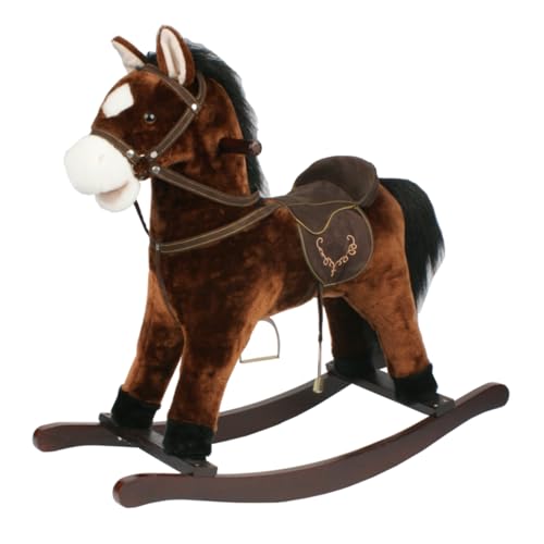 Cavallo a Dondolo Marrone, Peluche Cavalcabile, Nitrisce e Muove la Bocca