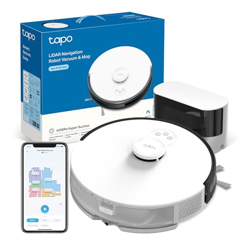 Tapo RV30C Mop 4200Pa Robot Vacuum Cleaner with Mop,Quick 8 mins Mapping LiDAR+IMU Dual Navigation,3 hour Cleaning,Quiet Robot Hoover,Auto Charging Robotic Vacuums,Alexa & Google