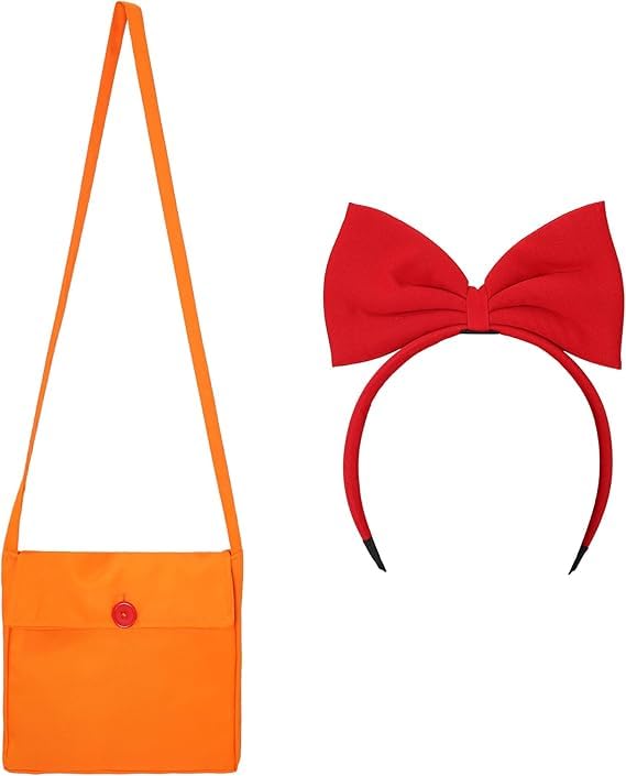 Red Bow Headband and Orange Bag Set Women Costume Accessories Halloween Witch Cosplay, Orange Bag With Crimson Hairpin