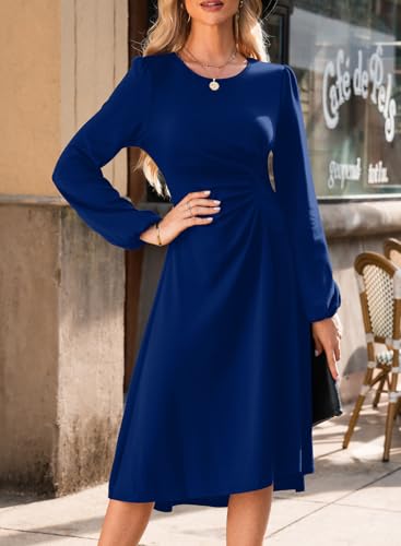 Image of Happy Sailed Women's Long Sleeve Ruched Waist Flowy A Line High Low Midi Cocktail Party Dress