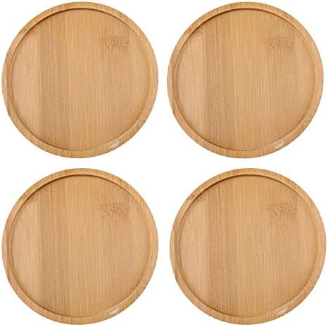 lasenersm 4 Pieces 4.4 Inch Bamboo Round Plant Saucer Bamboo Tray Round Plant Pot Tray for Succulent Plants Indoor and Outdoor Plants