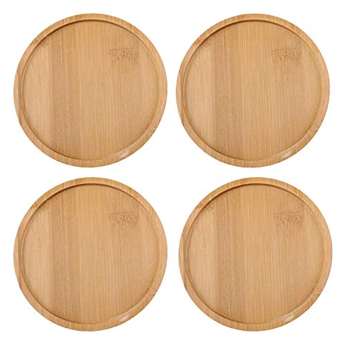 Lasenersm 4 Pieces 4.4 Inch Bamboo Round Plant Saucer Bamboo Tray Round Plant Pot Tray For Succulent Plants Indoor And Outdoor Plants #TOP1