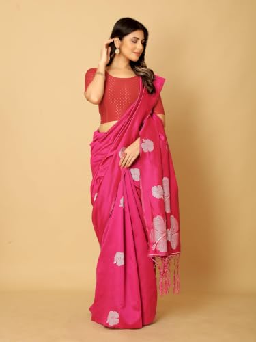 Image of Amazon Brand - Anarva Round Neck Dobby Cotton Lycra Stretchable Elbow Half Sleeve Readymade Saree Blouse for Women Stylish