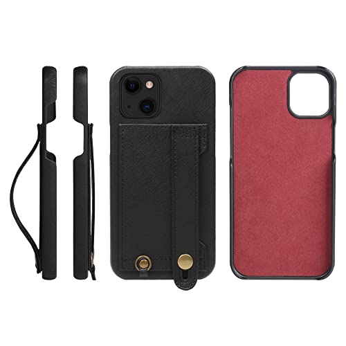 iPhone 14 Plus ケース Handy ハードケース PUレザー 耐衝撃 スタンド機能 ハンディベルト ハンドメイド ストラップホール ストラップリング カードポケット ブラック 黒 H6-14Plus-Black