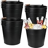 Didaey 12 Pcs Large Galvanized Metal Buckets with Handle 10 Inch Heavy Duty Stainless Steel Pails Round Pail for Party Wedding, Crafts, Utensils, Table Centerpieces (Black)