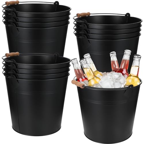 Image of Didaey 12 Pcs 9 Quart Large Galvanized Metal Buckets with Handle Inch Heavy Duty Stainless Steel Pails Round Pail for Party Wedding, Crafts, Utensils, Table Centerpieces (Black)