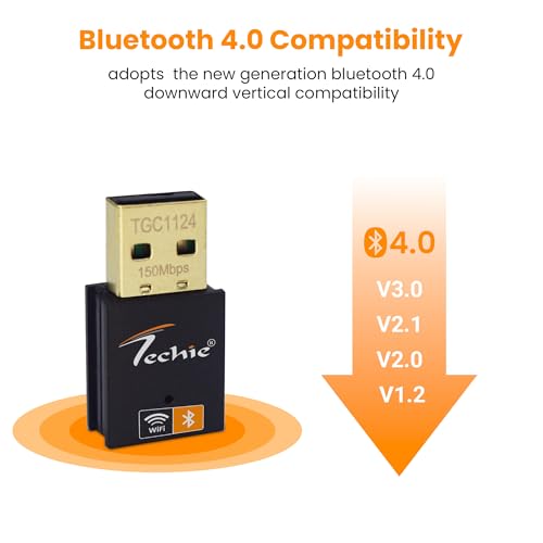 Image of Techie USB WiFi Adapter 150Mbps with Bluetooth for PC Desktop 2.4GHz