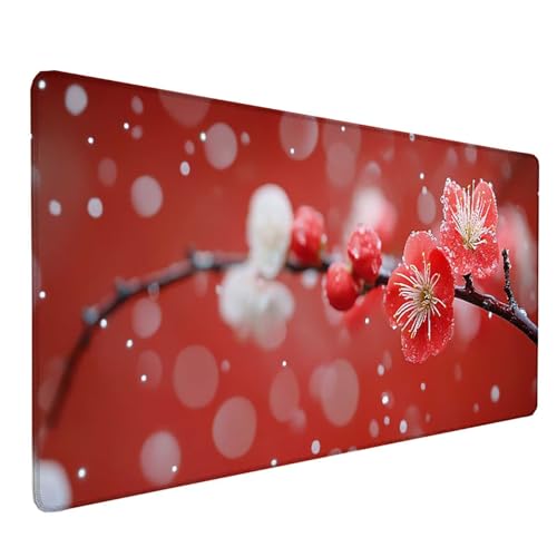 Tapis de souris XXL rouge 1500x800mm avec motif fleur et base caoutchouc