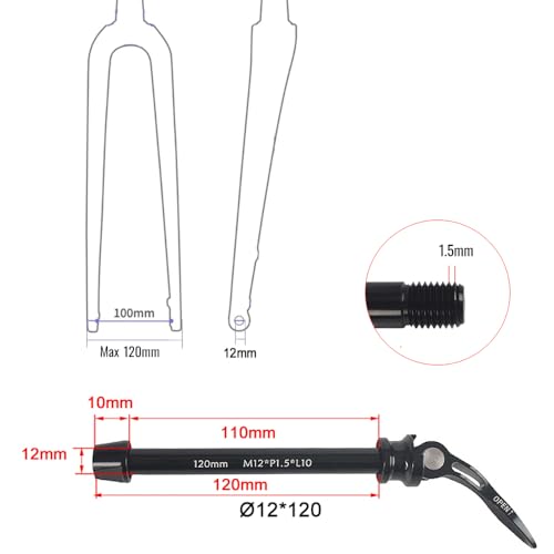 catazer Bicycle Thru Axle 12x100mm 12x142mm 12x148mm 15x100mm 15x110mm Bost Front Rear Hub Cycling Wheels Quick Release Skewers with 1.5 Thread Pitch and Hand Lever (12mm 120 * 1.5TP) - Thumbnail 2