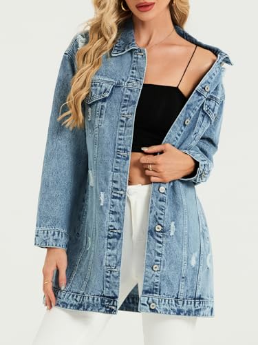 LifeShe Long Denim Jacket Women Oversized Distressed Midi Jean Jackets Fall Loose Trench Coat Trendy4