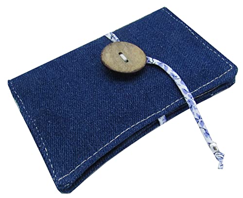 Porte-carte handmade, pochette pour environ 10 cartes en tissus coton jeans - 11 x 7 cm