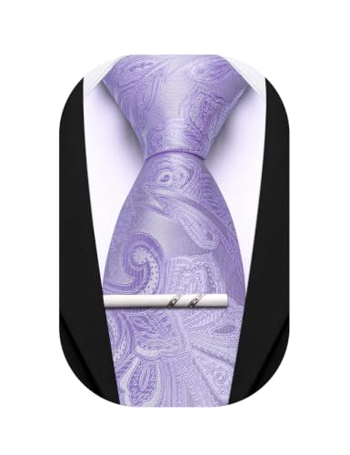 Image of Barry.Wang Paisley Tie for Men Silk Woven Necktie and Tie Clip Set Wedding Party Business Formal
