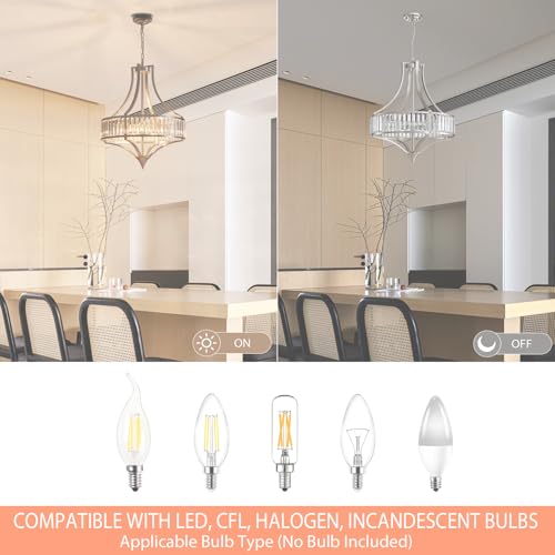 Majhoiw Brushed Nickel Chandeliers for Dining Room, Rustic Farmhouse Crystal Chandelier with Round Metal Shade, Modern 6-Light Large Light Fixture for Hallway, Bedroom, Foyer