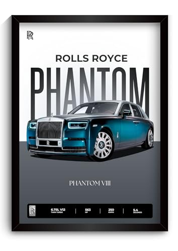 Image of Rolls Royce Phantom Poster | Framed Poster of Rolls Royce Car A4 Sized (31 x 23 cm) for Wall, Gift for Boys, Car Posters | Supercar Luxury Frames Hanging, Room Decor, Gifting | RR Phantom (F 031)