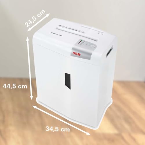 HSM shredstar X10 Aktenvernichter I Partikelschnitt 4,5x30mm I Sicherheitsstufe P-4 I Leiser Home Office Schredder für Papier, CDs, DVDs, Kreditkarten I 20l Auffangbehälter I Papierschredder 10 Blatt