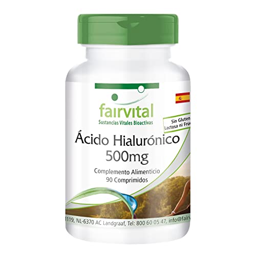 Fairvital | Ácido hialurónico 500 mg - 90 comprimidos con zinc para la piel, el cabello y los huesos - altamente dosificado - vegano - Made in Germany