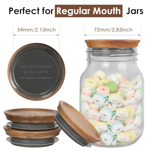 6 Pack Regular Mouth Lids for Mason Jars, Reusable Wooden Storage Lids with Silicone Seal for Regular Mouth Jars