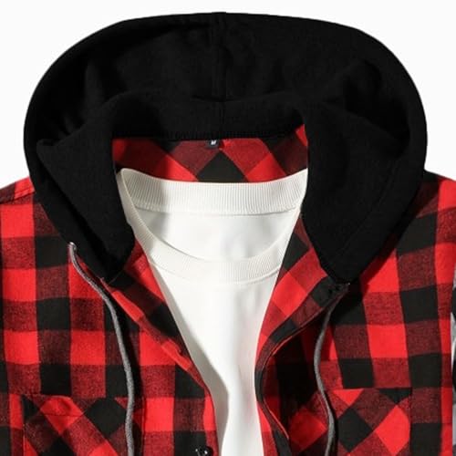 Mens Long Sleeve Button Down Plaid Hoodies Shirts Casual 2 in 1 Clothes Regular Fit Vintage Soft Tops Apparel3