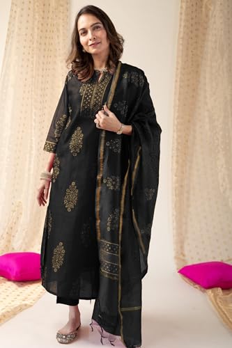 Image of GoSriKi Women's Rayon Viscose Straight Printed Kurta with Pant & Dupatta