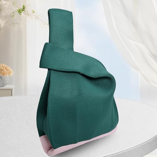 Image of Small Crochet Knit Tote Wrist Bag, Portable Knot Sleeve Handle Bag Cute Wristlet Pouch Purse for Women