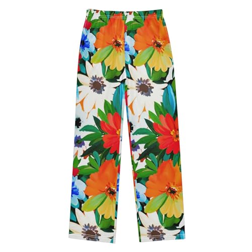 J JOYSAY Floral Blossom Foliage Orange Pajamas Pants Soft Long Pajama Bottoms Lounge Sleep Pants Size S-XL