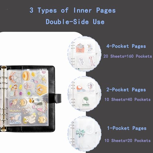 Image of Sticker Binder Organizer with Storage Sleeves,Reusable Stickers Collecting Book Album Holder, A5 Blank Sticker Container Organizer-Black