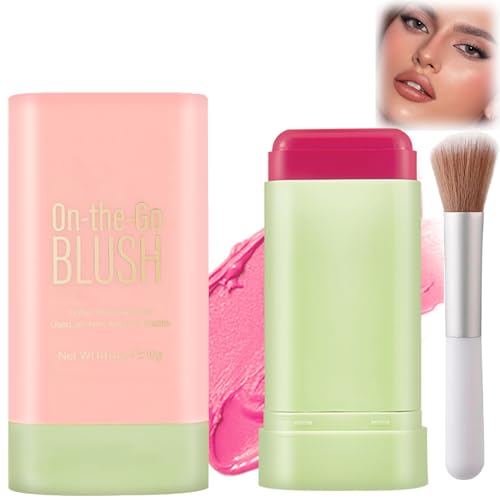 3-in-1 Blush Stick for Cheeks, Lips & Eyes – Long-Lasting Waterproof Lightweight Cream Blusher, Contour & Highlighter Makeup Stick – Blendable, Hydrating, Multi-Use for Natural Glow (Shy Pink)