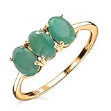 TJC Emerald Trilogy Ring In 14ct Gold Plated 925 Sterling Silver for Women Size R Prong Setting Green Coloured May Birthstone