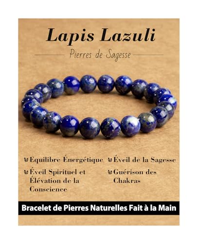 Landorilo Bracelet en Pierre Naturelle de 8 mm Fait à la Main pour Homme et Femme, Bracelets de Yoga Élastique Hautement Poli, Cadeaux de Bijoux Créatifs(Lapis Lazuli)